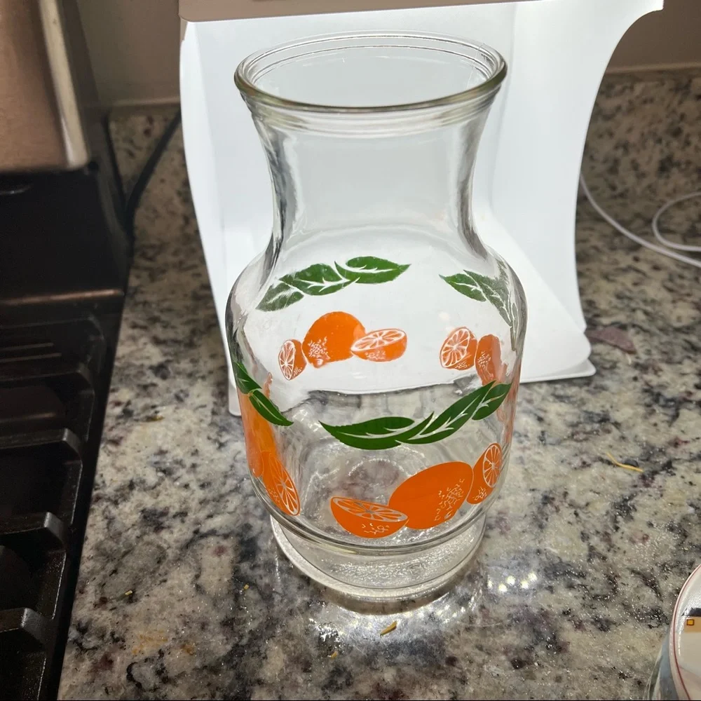 Orange Juice Glass Pitcher VTG 70’s Carafe Kitchen Kitschy Collectible